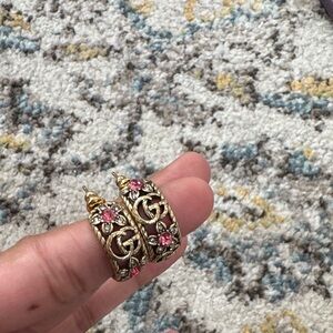 Gold and Pink Designer Hoop Earrings